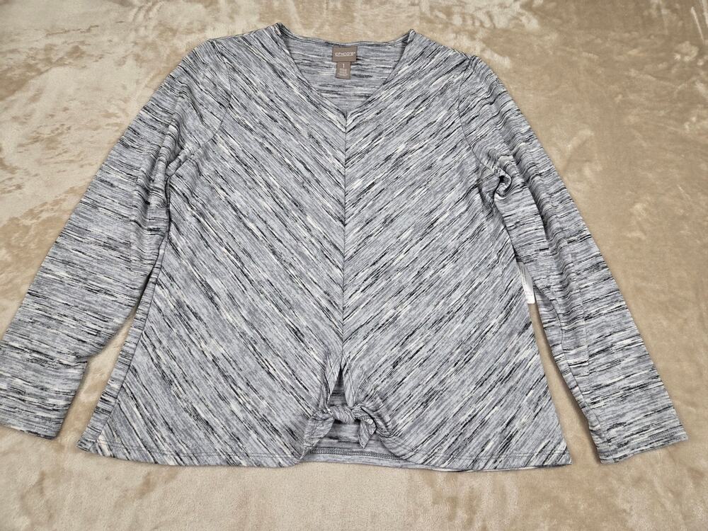 Chico's Gray White Space Dye V-neck
